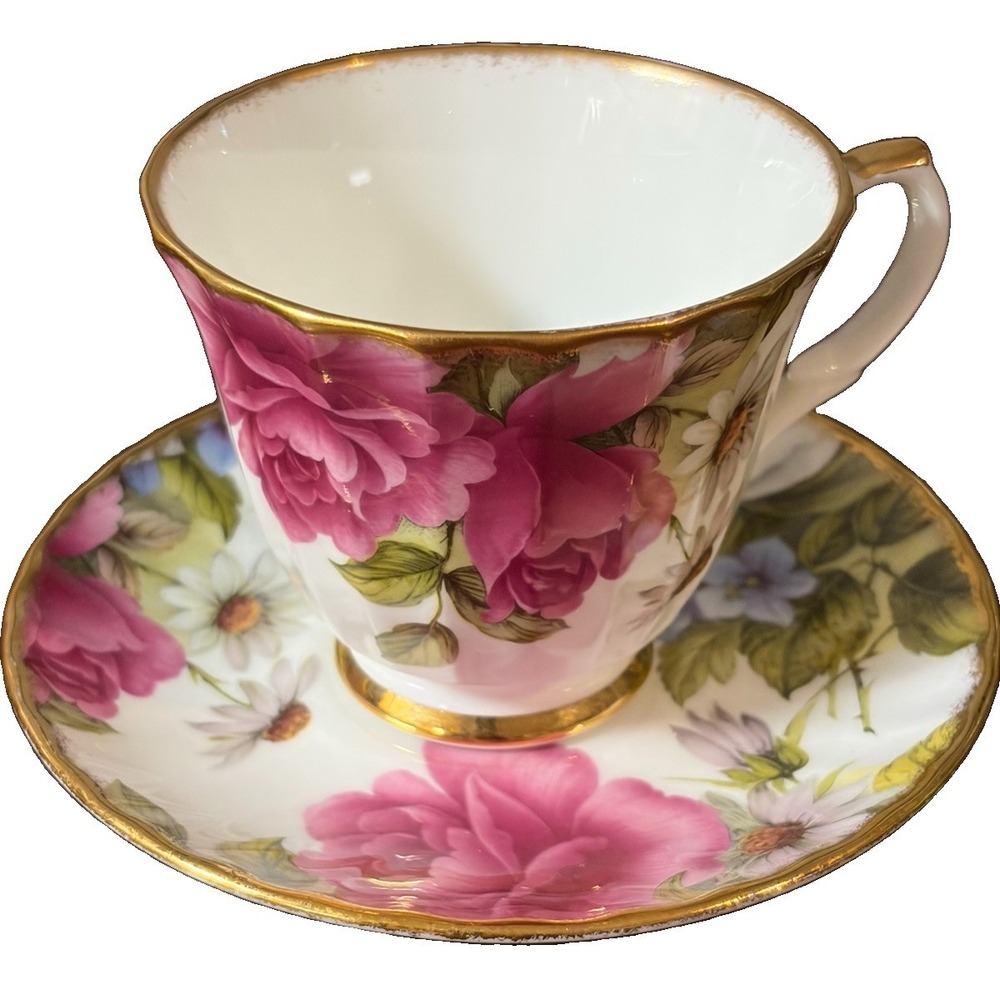 Vintage Duchess Bone China Teacup Saucer England Pink Roses Floral Gold Trim - Picture 10 of 10